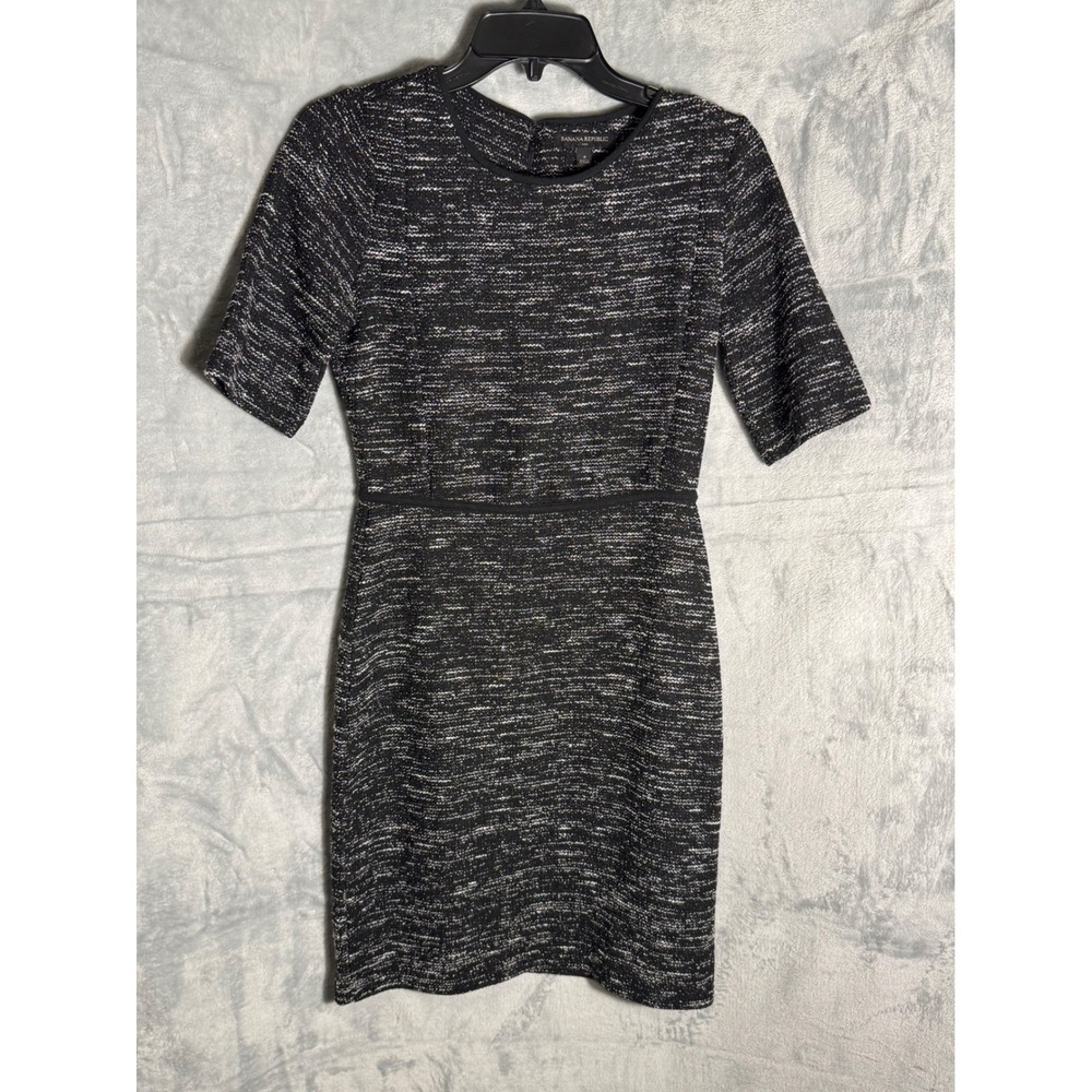 Banana Republic Black White Tweed Sheath Dress‎ Short Sleeve Workwear Womens 4